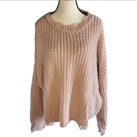 POL Cozy Crew Neck Sweater With Pulls Dusty Pink Size Large - Picture 1 of 10